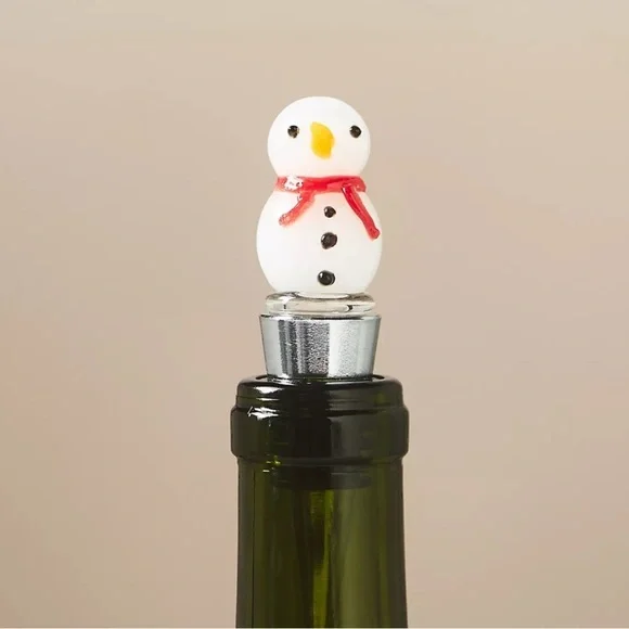 Anthropologie Snowman Icon Glass Wine Stopper - Picture 2 of 3